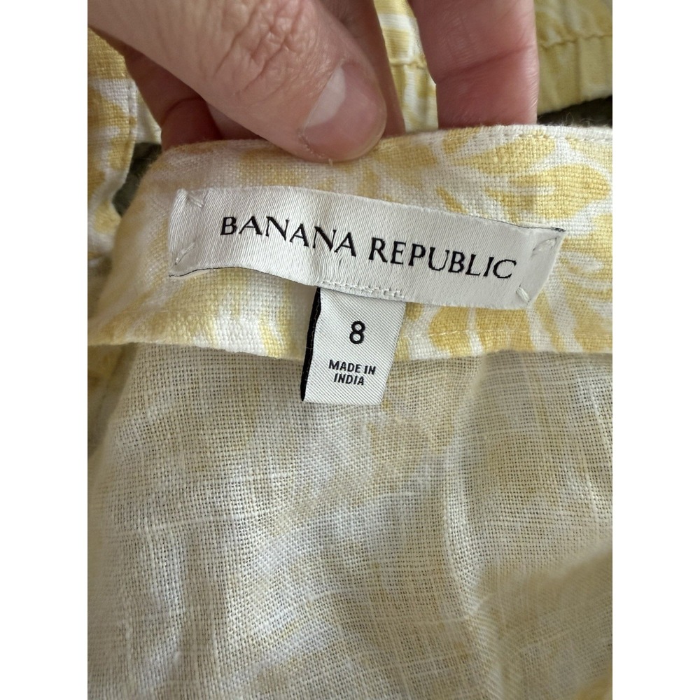 Banana Republic‎ Linen Sundress 8 Yellow Floral Cutout Back Midi Dress - Picture 7 of 13